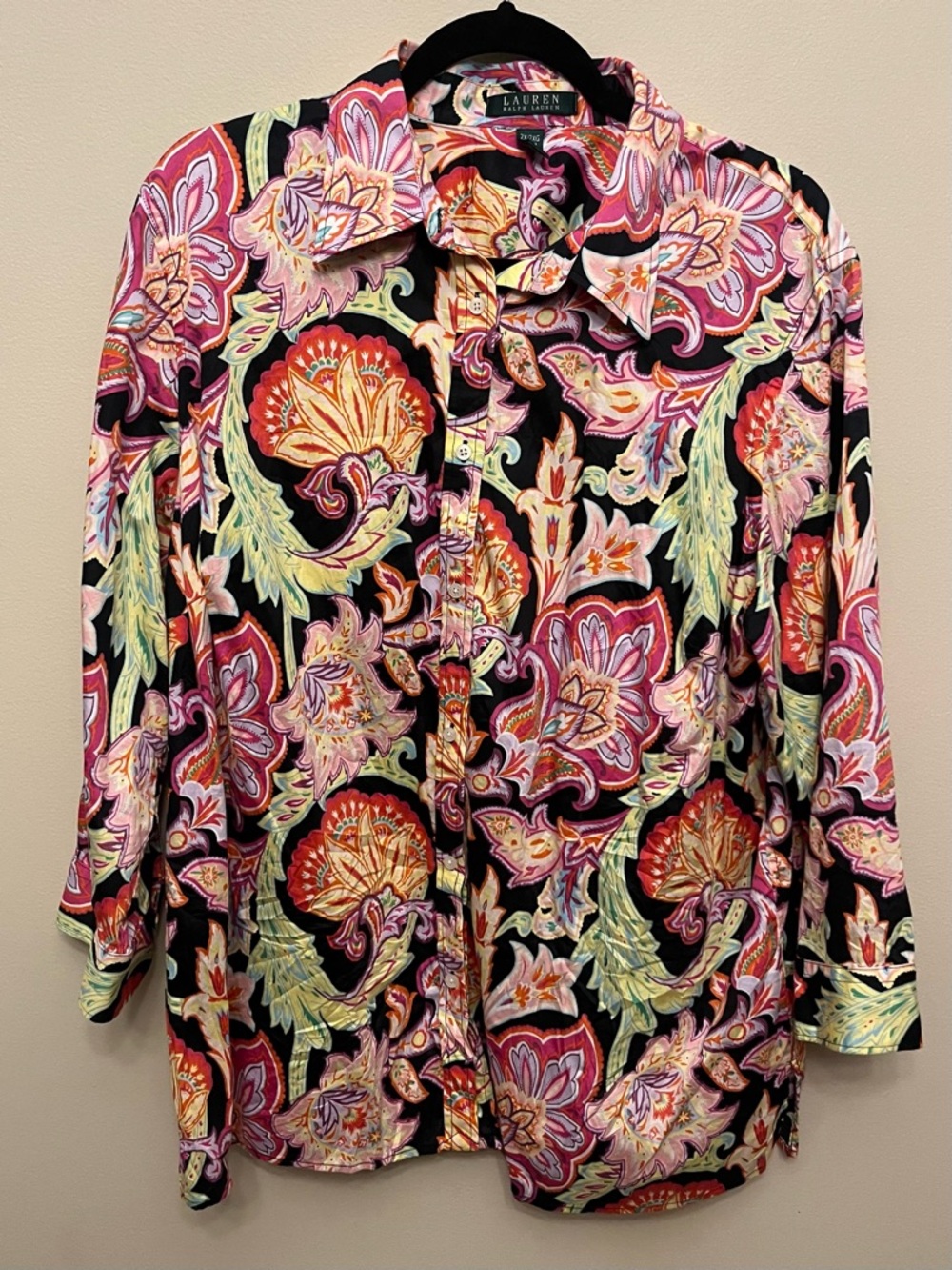 Lauren Ralph Lauren Multi-Color Paisley Button Up Women's Size 2X 100% Cotton